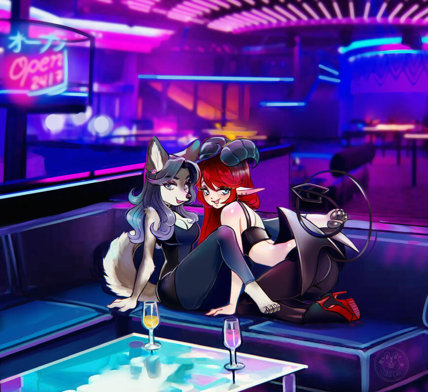 Ignis and Opal at the bar by Lizombie